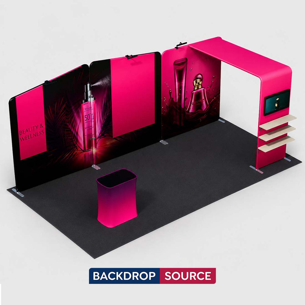 3x6m Booth Kit with Inclined Walls, L-Shape TV Tower & Counter