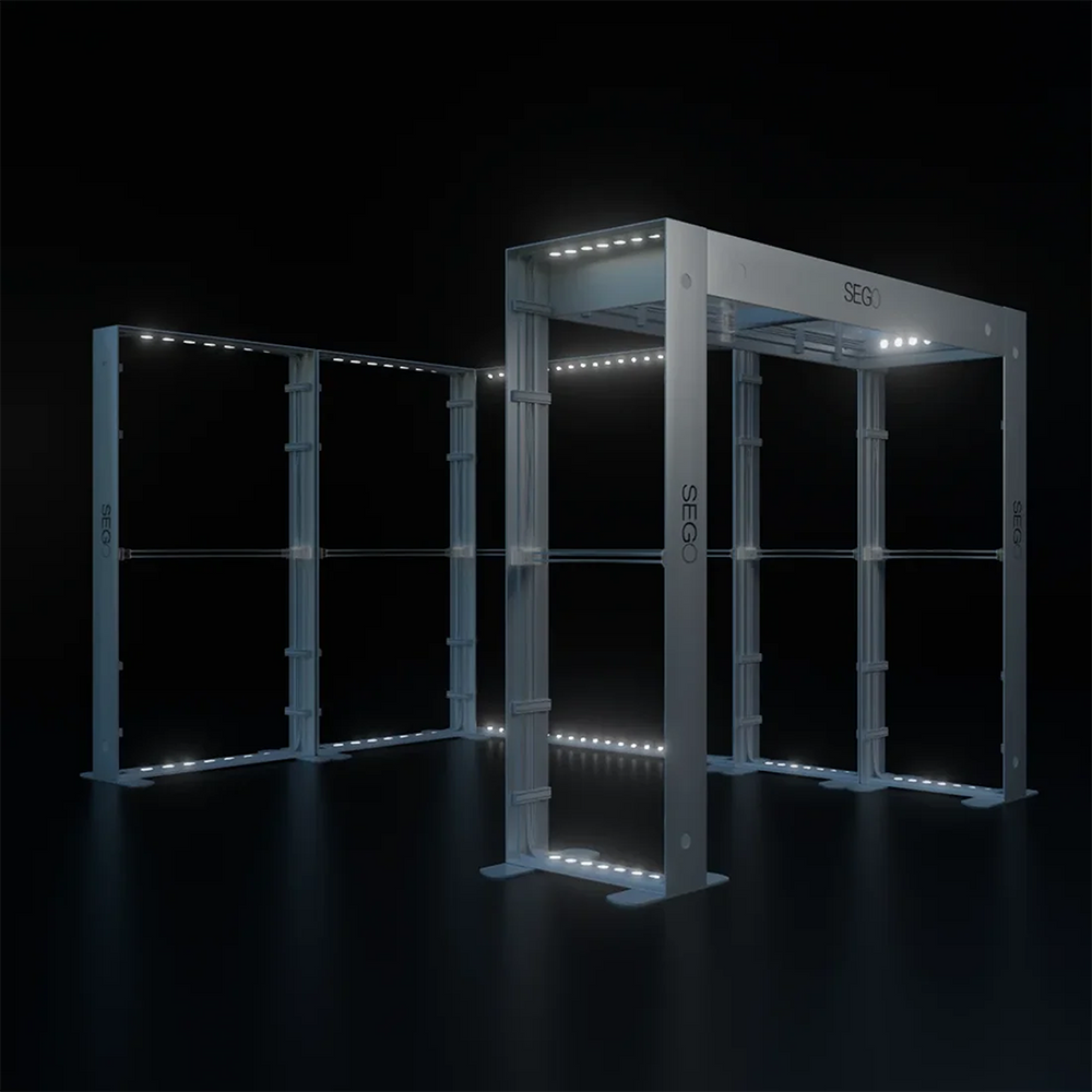 4.5x3m Backlit SEGO Booth Kit with L-Arches & 4 Sidewalls