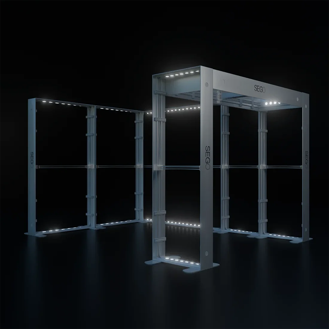 4.5x3m Backlit SEGO Booth Kit with L-Arches & 4 Sidewalls