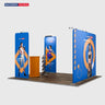 3x3m Booth Kit with Backwall, 2 Banners, TV Shelf & Oval Counter