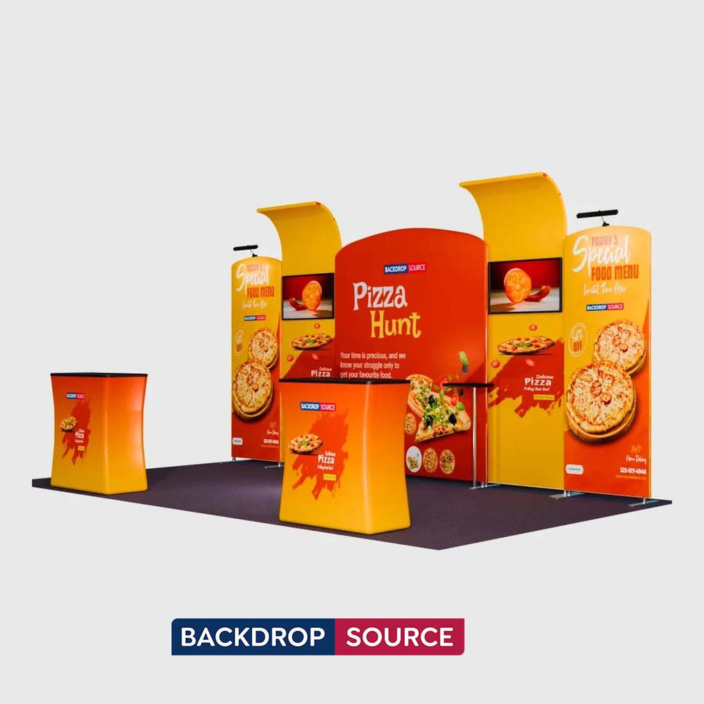 3x6m Booth Kit with Slanted Arches, Curved Walls & 2 Counters