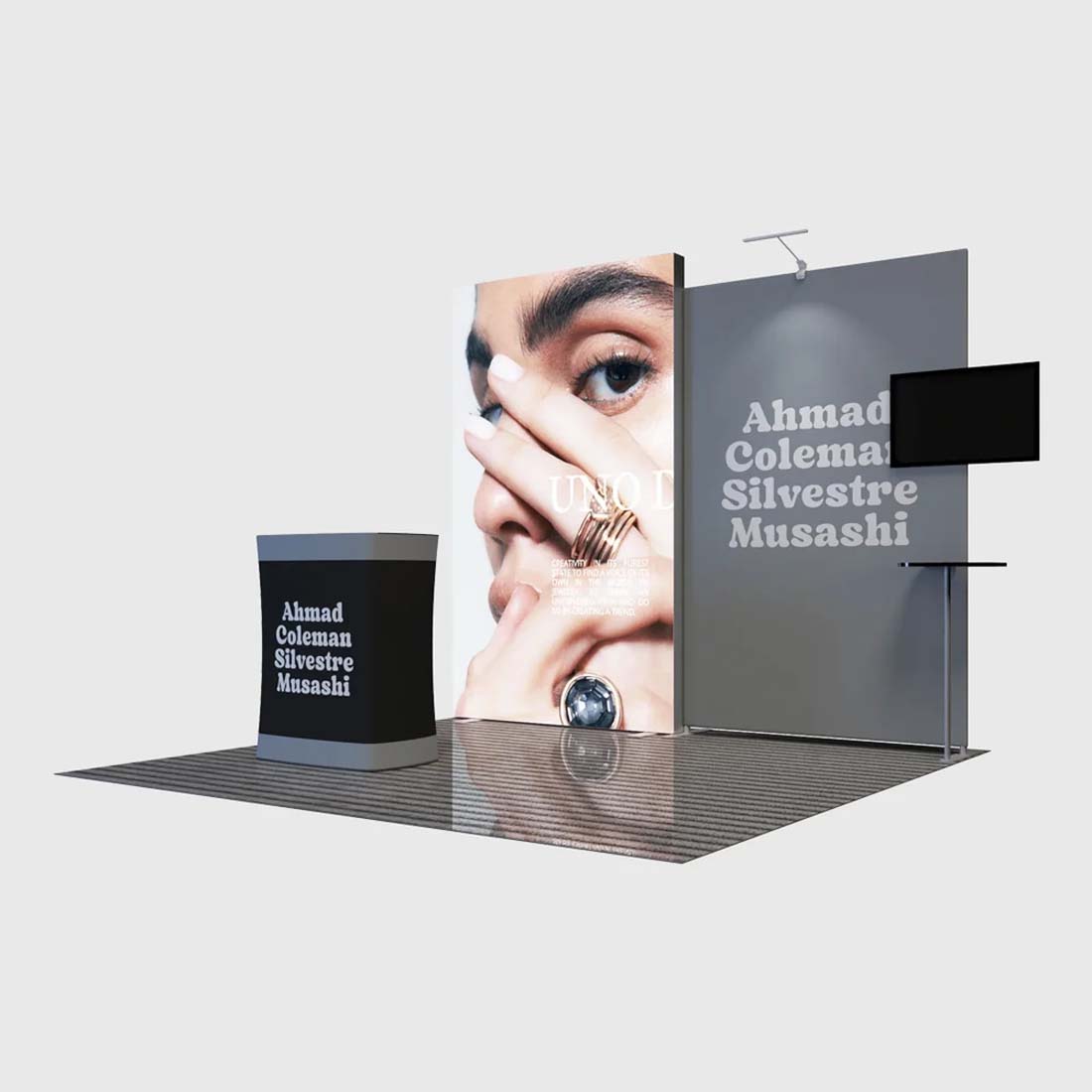 3x3m Backlit SEG Booth Kit with TV Wall & LED Counter