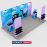 3x6m Booth Kit with Tension Walls, Shelving & 2 Counters