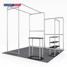 3x3m L-Arch Booth Kit with Straight Walls, Shelving & 2 Counters