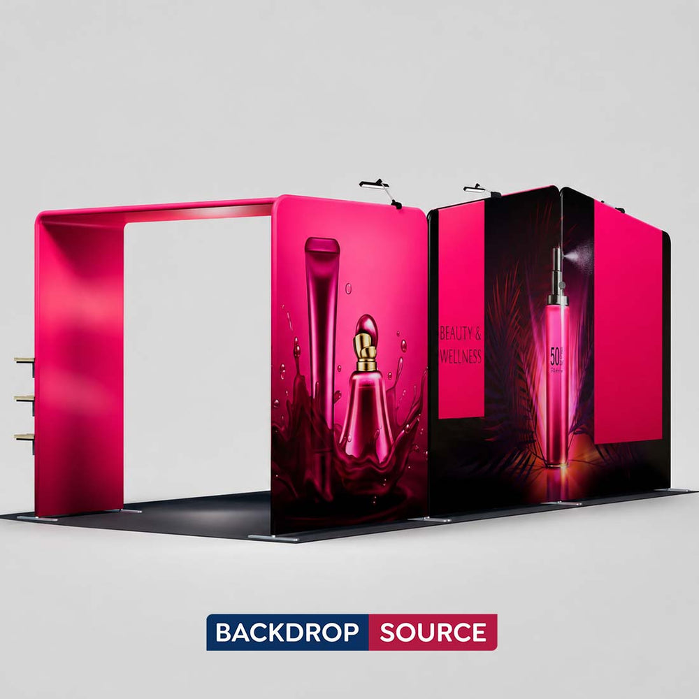 3x6m Booth Kit with Inclined Walls, L-Shape TV Tower & Counter
