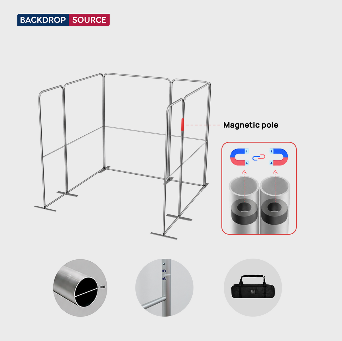 3x3m Magnetic Fabric Booth Wall with 6 Straight Panels