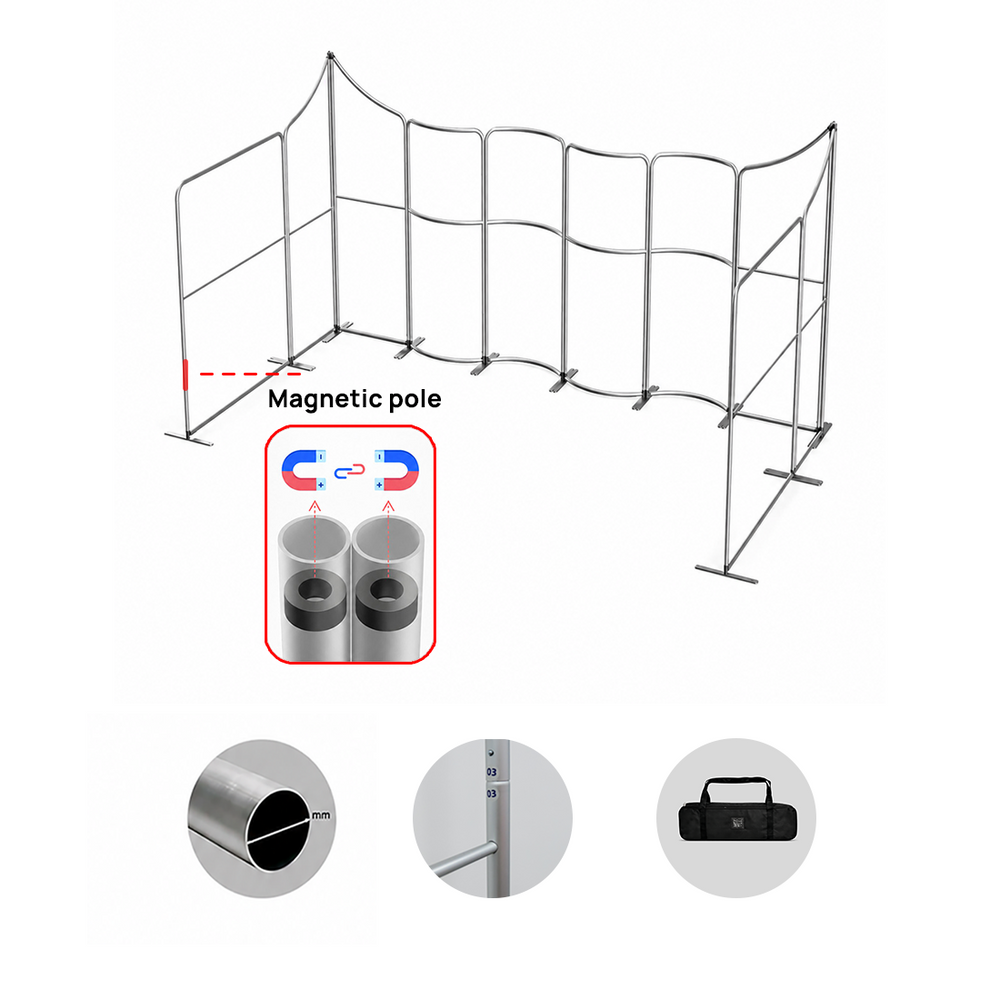 6x6m Magnetic Fabric Booth Wall with 10 Curved & Slope Panels