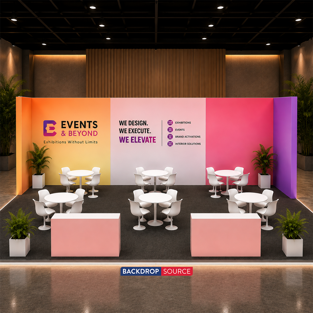 9x6m Open SEG Booth Kit with Wraparound Walls & 2 Counters