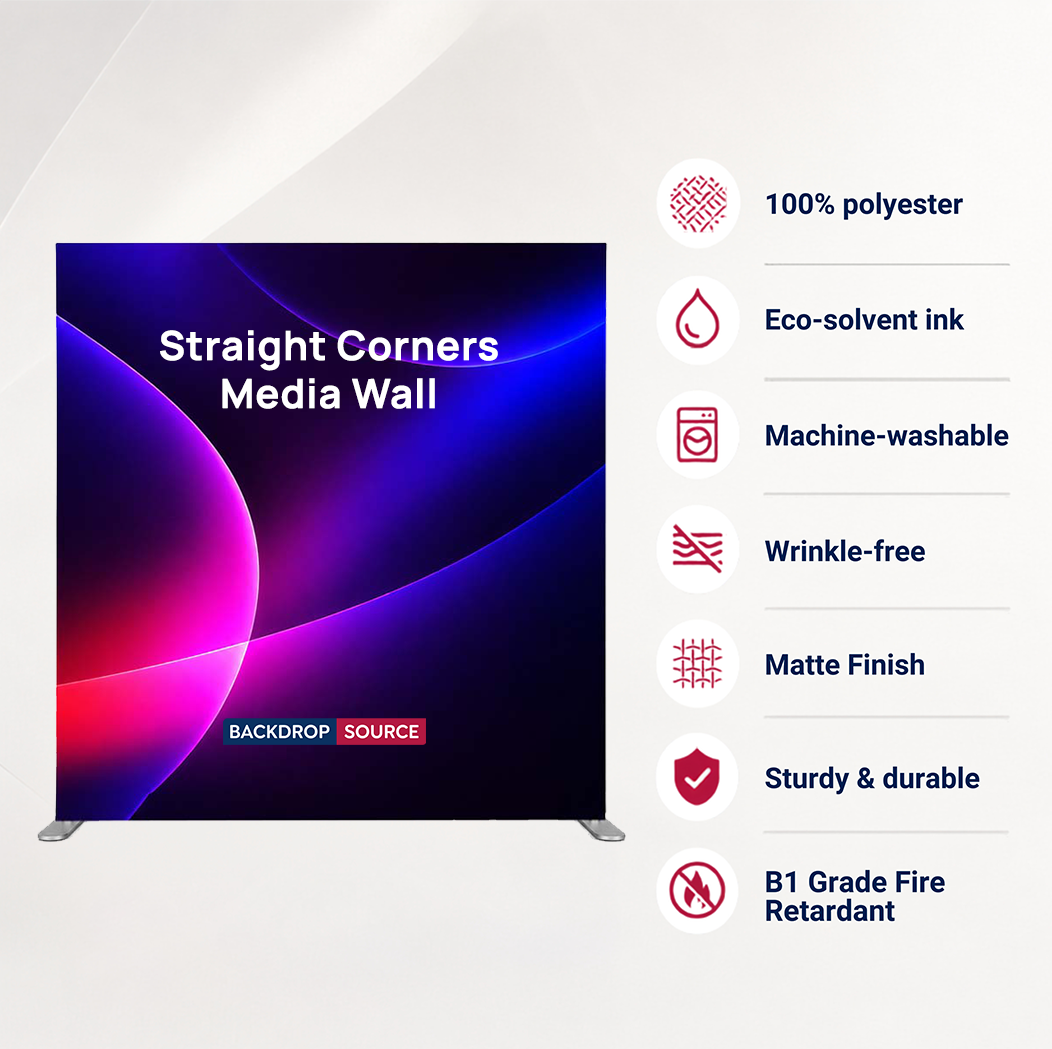 Portable Straight Fabric Media Wall – Square Corners