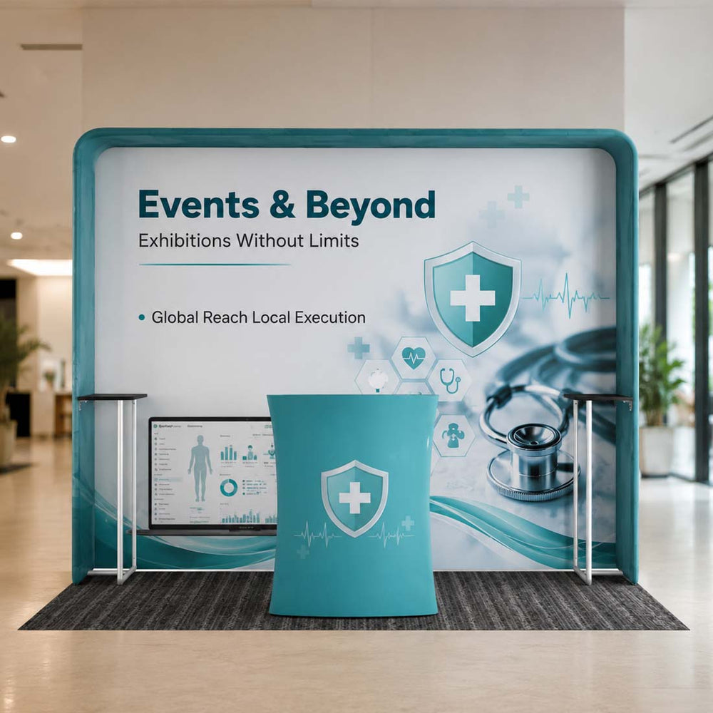 3x3m Square Arch Booth Kit with Shelving & Counter