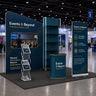 3x3m Booth Kit with Inclined Wall, Pegboard Shelving & Roll-Up