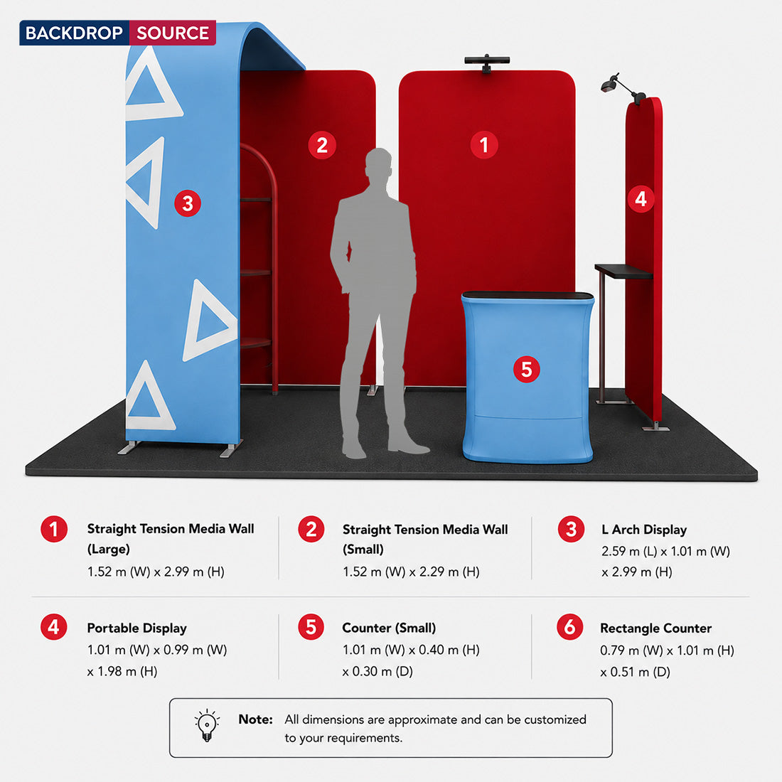 3x3m L-Arch Booth Kit with Straight Walls, Shelving & 2 Counters