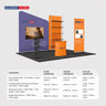 3x3m Booth Kit with Inclined Wall, Pegboard Shelving & Roll-Up