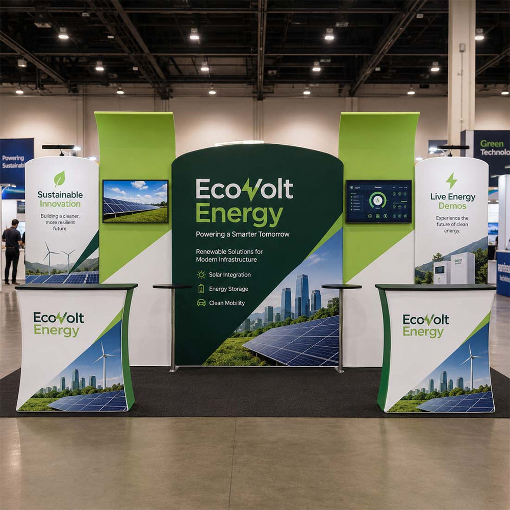 3x6m Booth Kit with Slanted Arches, Curved Walls & 2 Counters