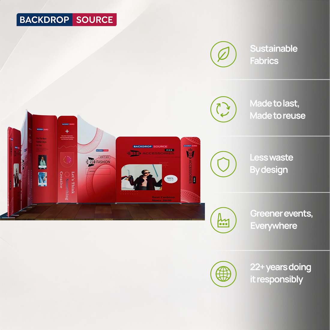4x4m Magnetic Fabric Booth Wall with 9 Mixed Panels