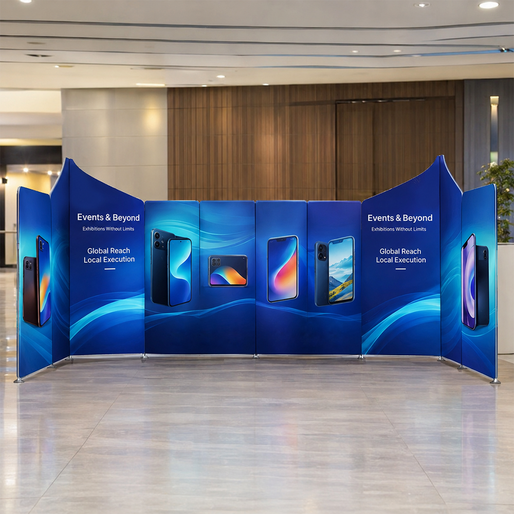 6x6m Magnetic Fabric Booth Wall with 10 Curved & Slope Panels