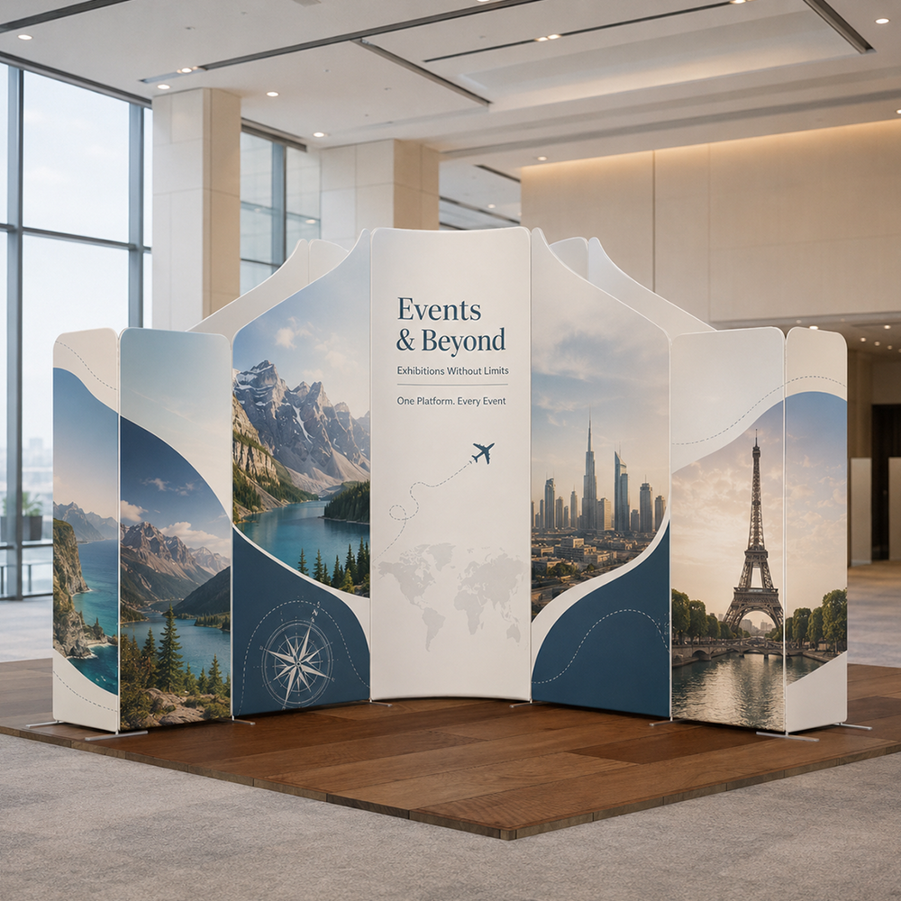 5x5m Magnetic Fabric Booth Wall with Curved & Slope Panels
