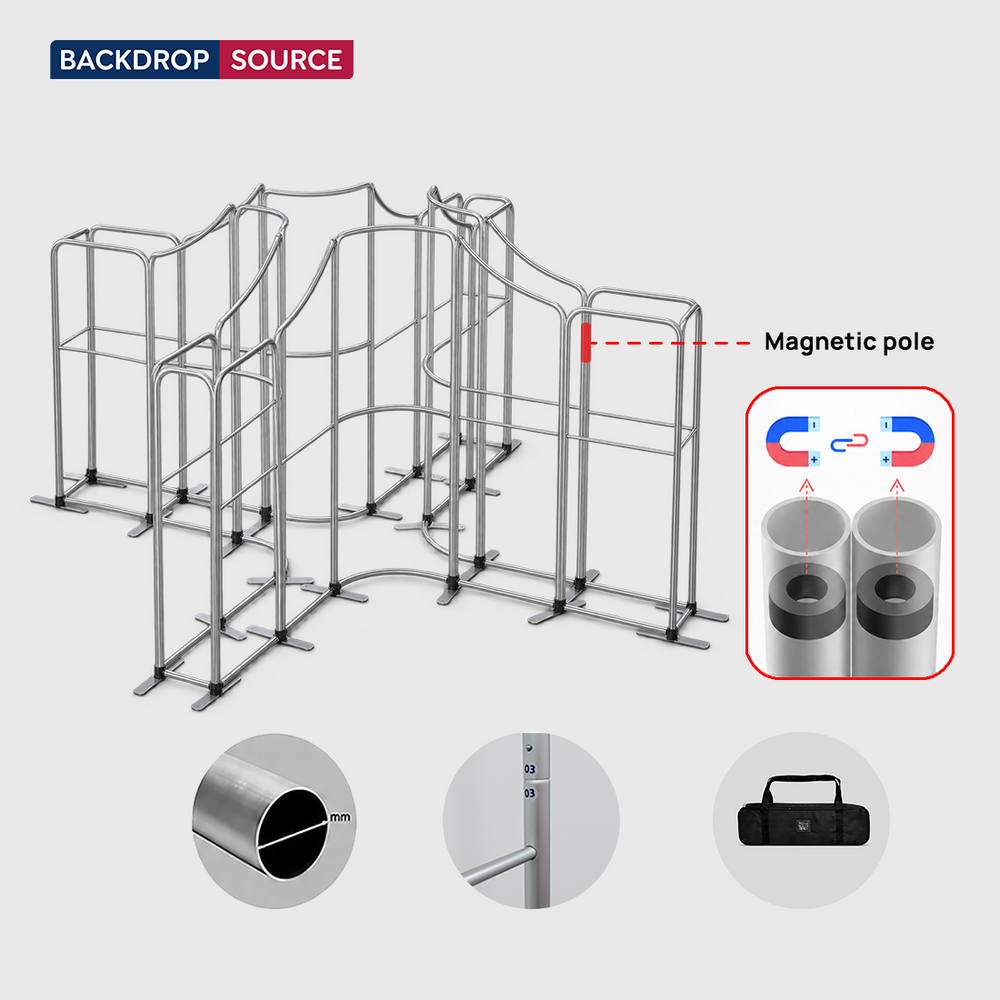 5x5m Magnetic Fabric Booth Wall with Curved & Slope Panels