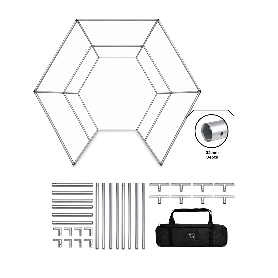 Hexagonal Vogue Booth Enclosure Backdrop with LED Light
