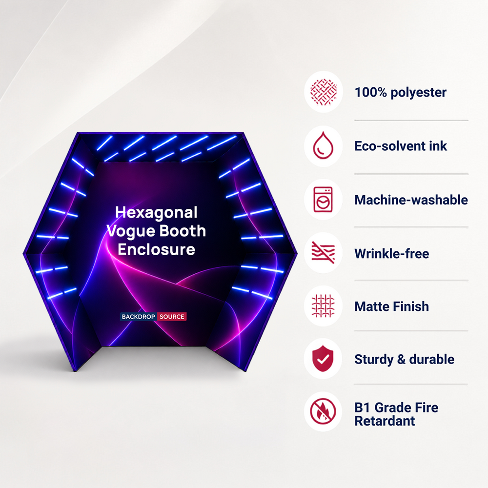 Hexagonal Vogue Booth Enclosure Backdrop with LED Light