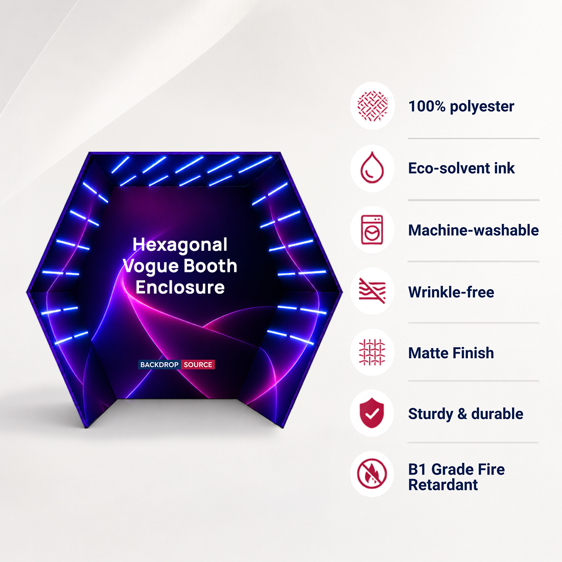 Hexagonal Vogue Booth Enclosure Backdrop with LED Light