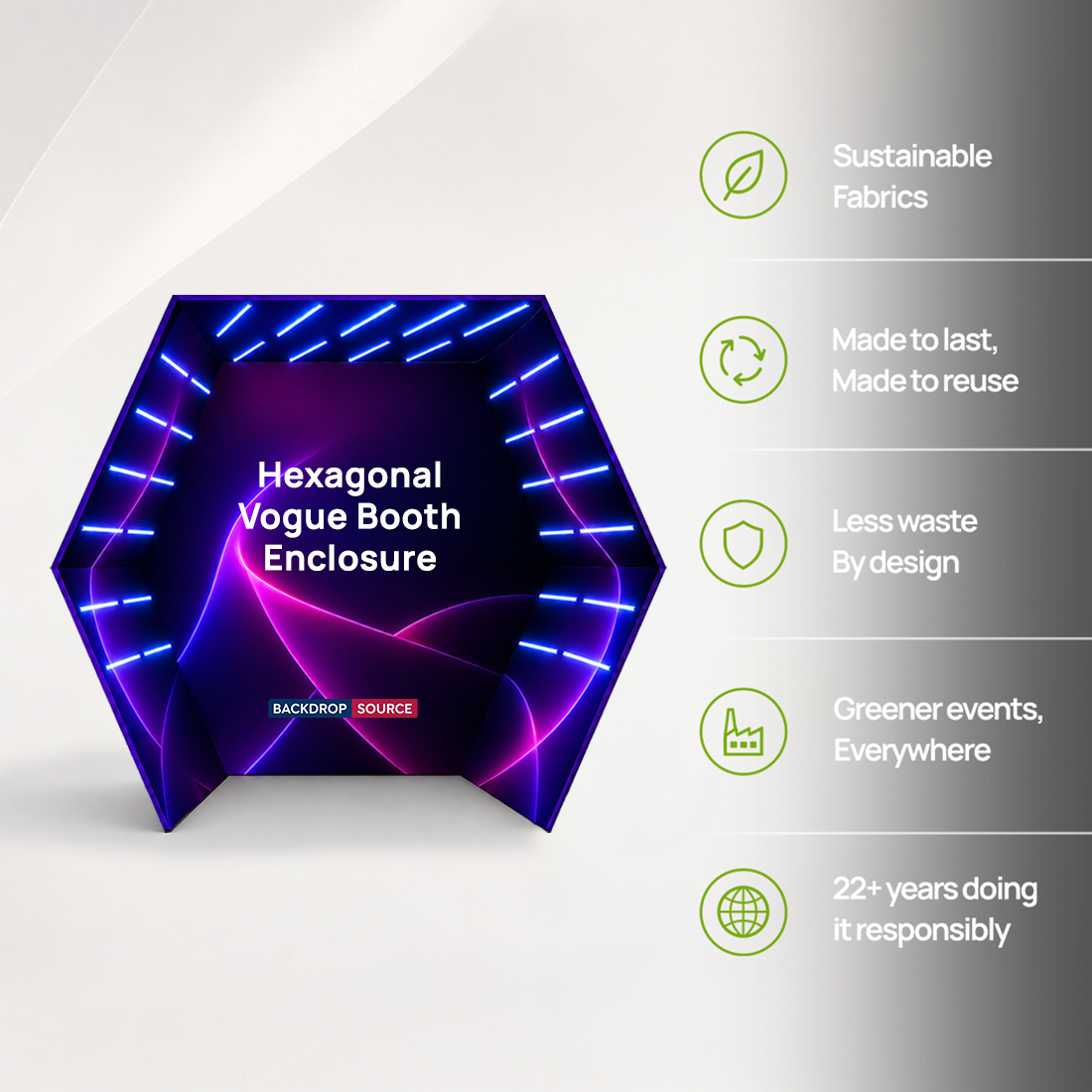 Hexagonal Vogue Booth Enclosure Backdrop with LED Light