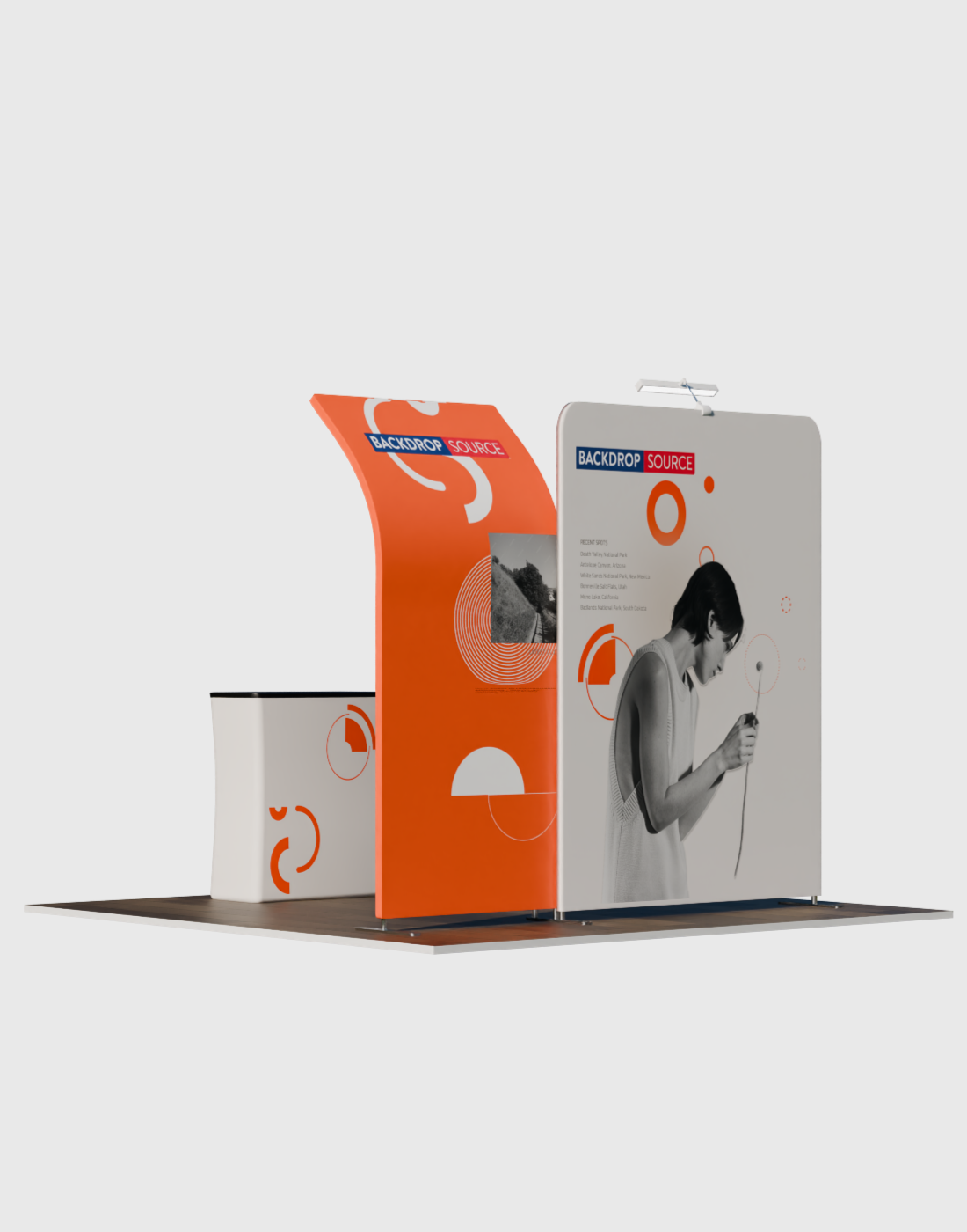 3x3m Booth Kit with Curved & Tall Straight Walls, Counter & TV