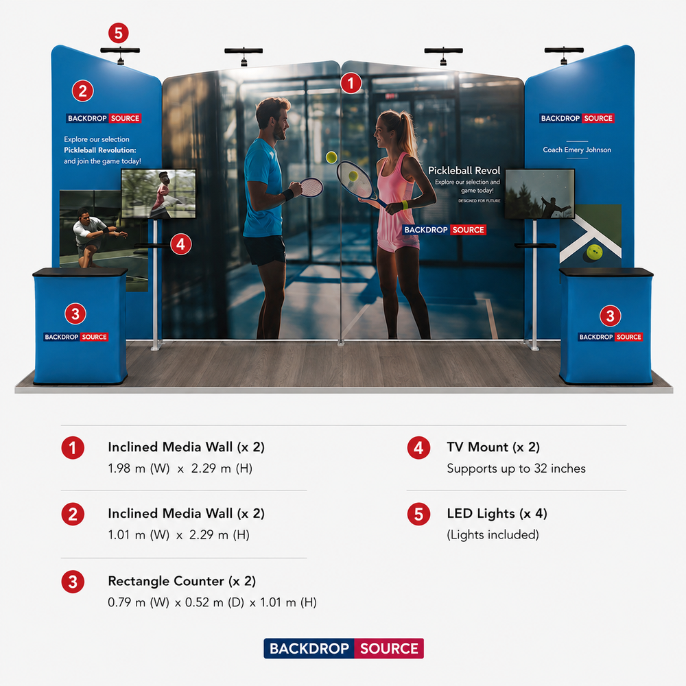 6x3m Booth Kit with Four Inclined Walls & 2 Counters