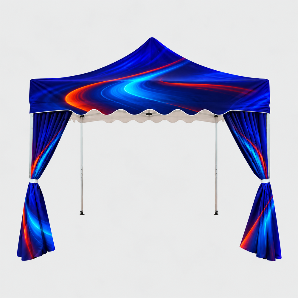 10x10 Tent With Scalloped Valances And Curtains