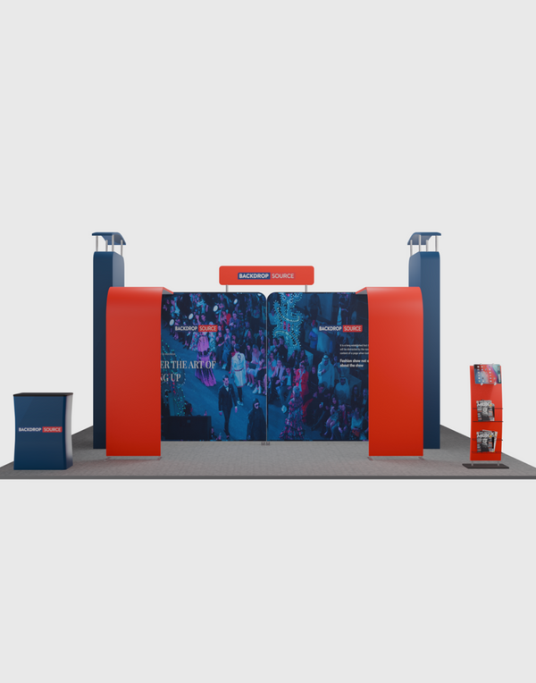 6x6m Booth Kit with 3D Media Walls, Arch Displays & 3 Counters