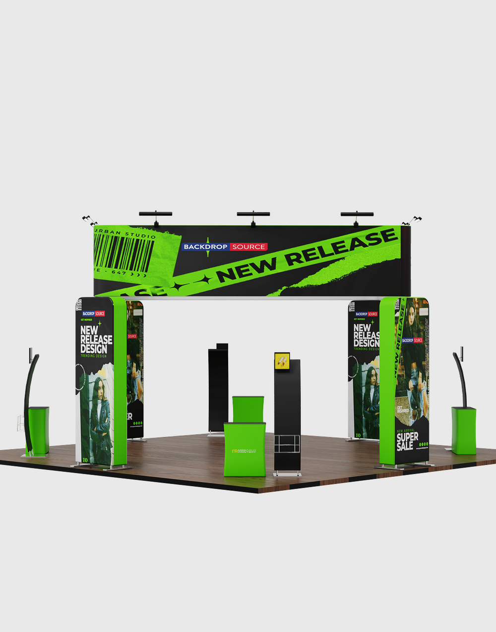 6x6m Island Booth with 3D Wall Boxes, 4 Counters & iPad Stands