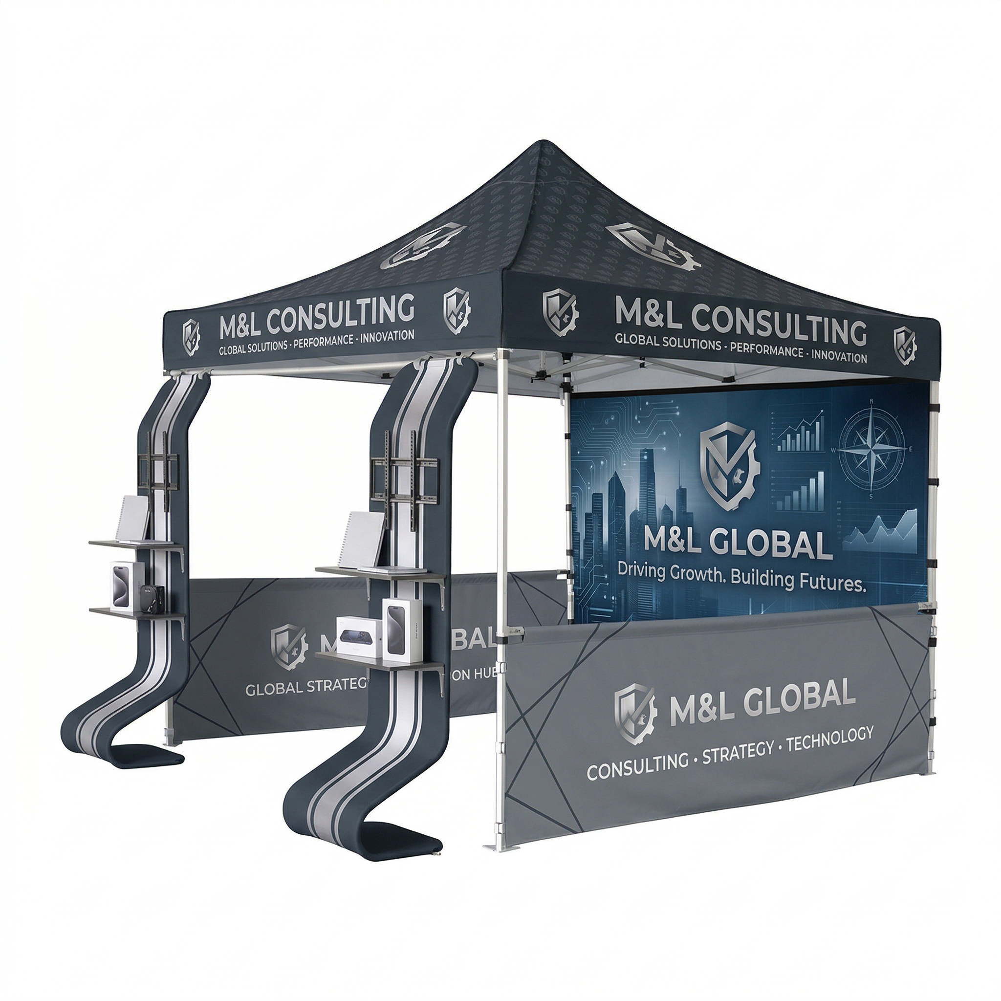 3m x 3m Canopy Kit with Waterfall Shelves & TV Mounts
