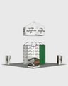 6x6m Island Booth with Hexagon Lounge Enclosure & Hanging Sign