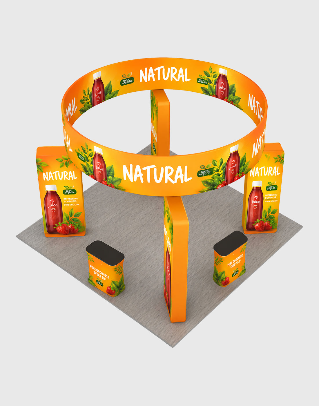 6x6m Island Booth with 3D Media Walls & 3 Counters