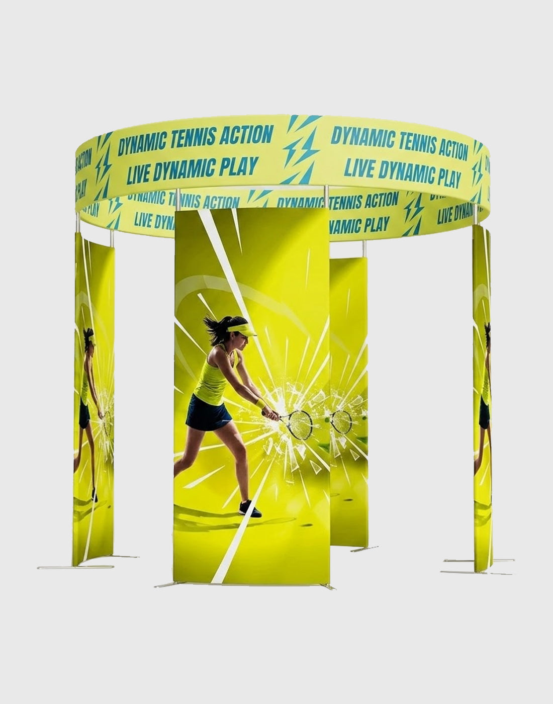 6x6m Island Booth with 360 Photo Booth & Tiered Hanging Sign