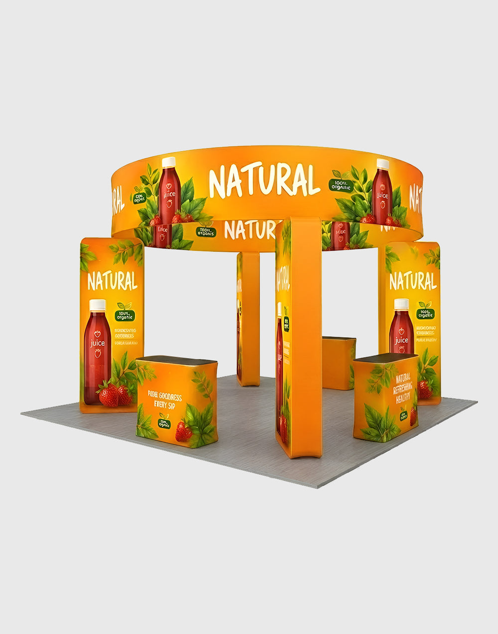 6x6m Island Booth with 3D Media Walls & 3 Counters