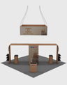 6x6m Gallery Booth with Entry Arch Towers, TV Mounts & Counters