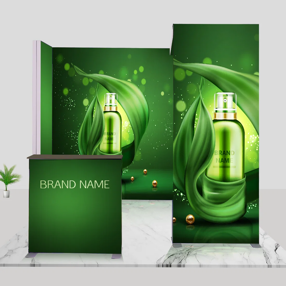 Backlit SEG Corner Booth Kit with L-Arch & Lightbox Counter