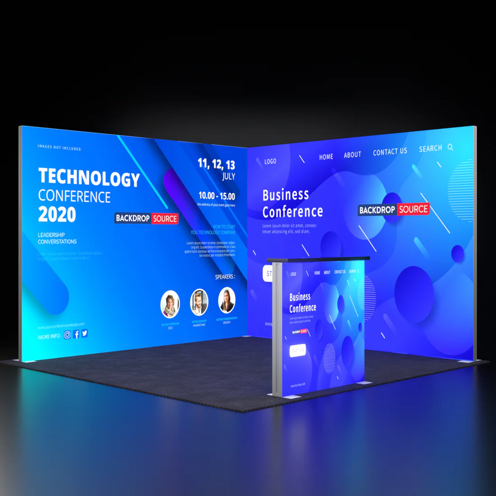 Backlit SEG L-Shape Booth Kit with Corner Sidewall & Counter