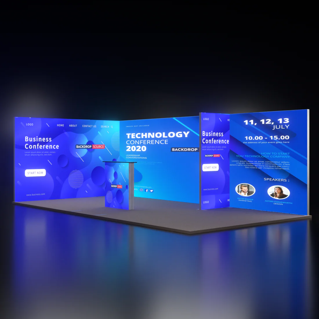 Backlit SEG Booth Kit with Divider Wall, Sidewall & Counter