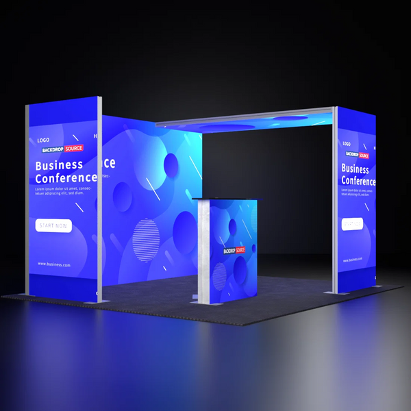 Backlit SEG Corner Booth Kit with L-Arch & Lightbox Counter