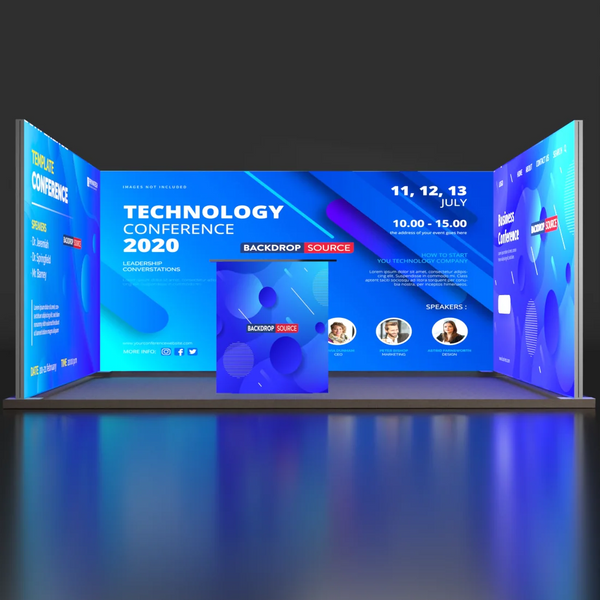 Backlit SEG U-Shape Booth Kit with 3 Lightbox Walls & Counter