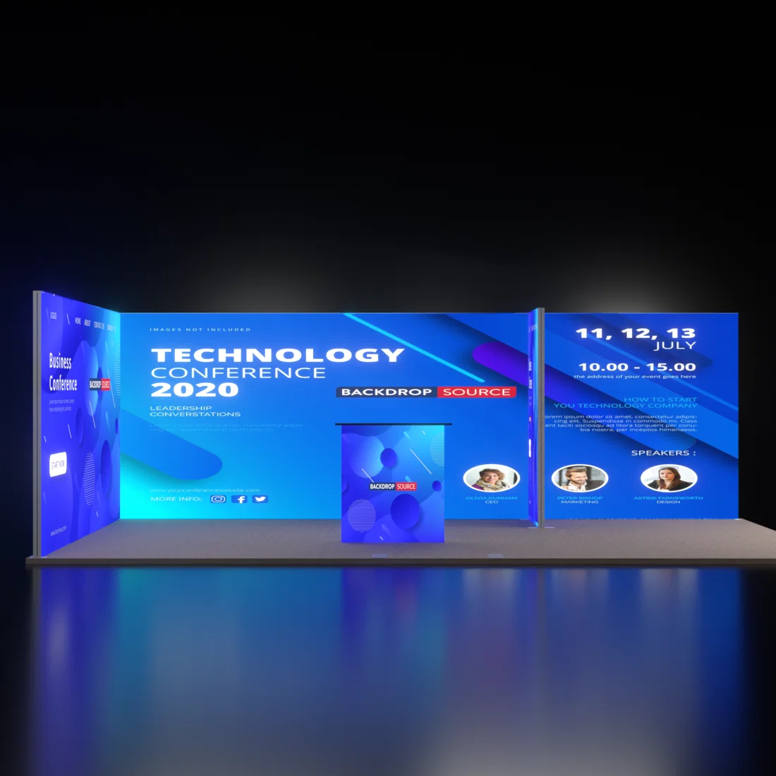 Backlit SEG Booth Kit with Divider Wall, Sidewall & Counter