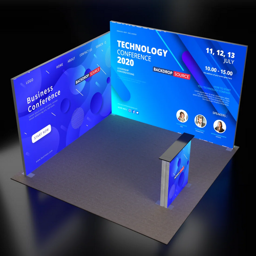 3m Backlit SEG L-Shape Booth Kit with Lightbox Counter