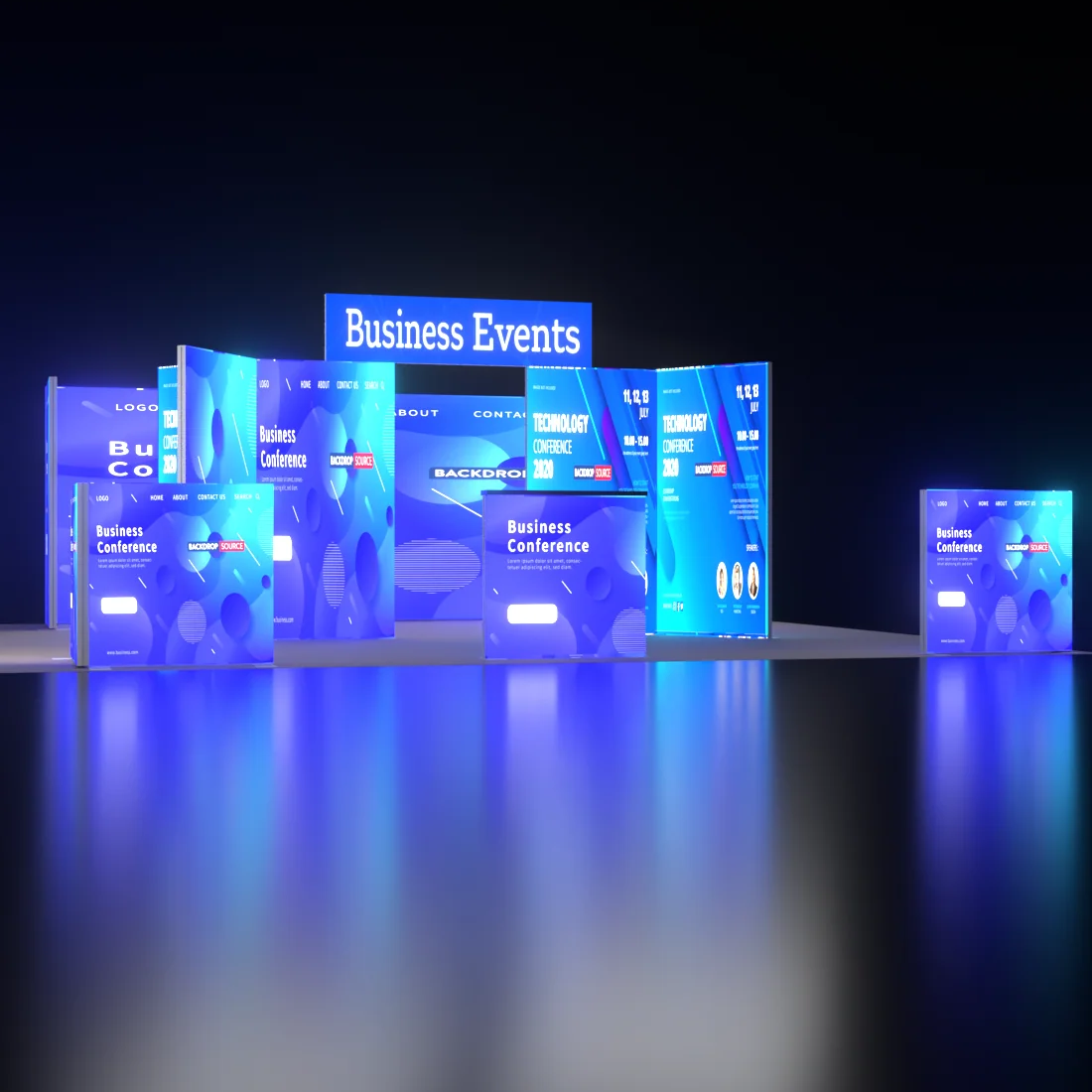 6m Backlit SEG Island Booth with Y-Walls, Header & Counter