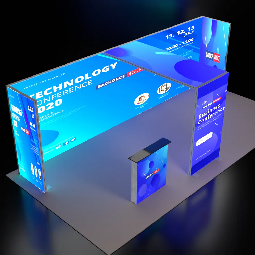 Backlit SEG Booth Kit with L-Arch, 2 Sidewalls & Counter