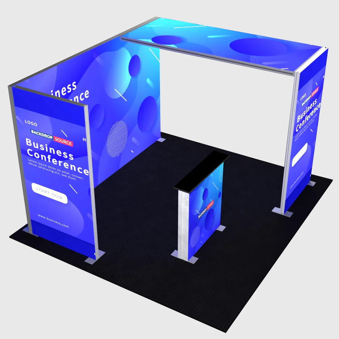 Backlit SEG Corner Booth Kit with L-Arch & Lightbox Counter