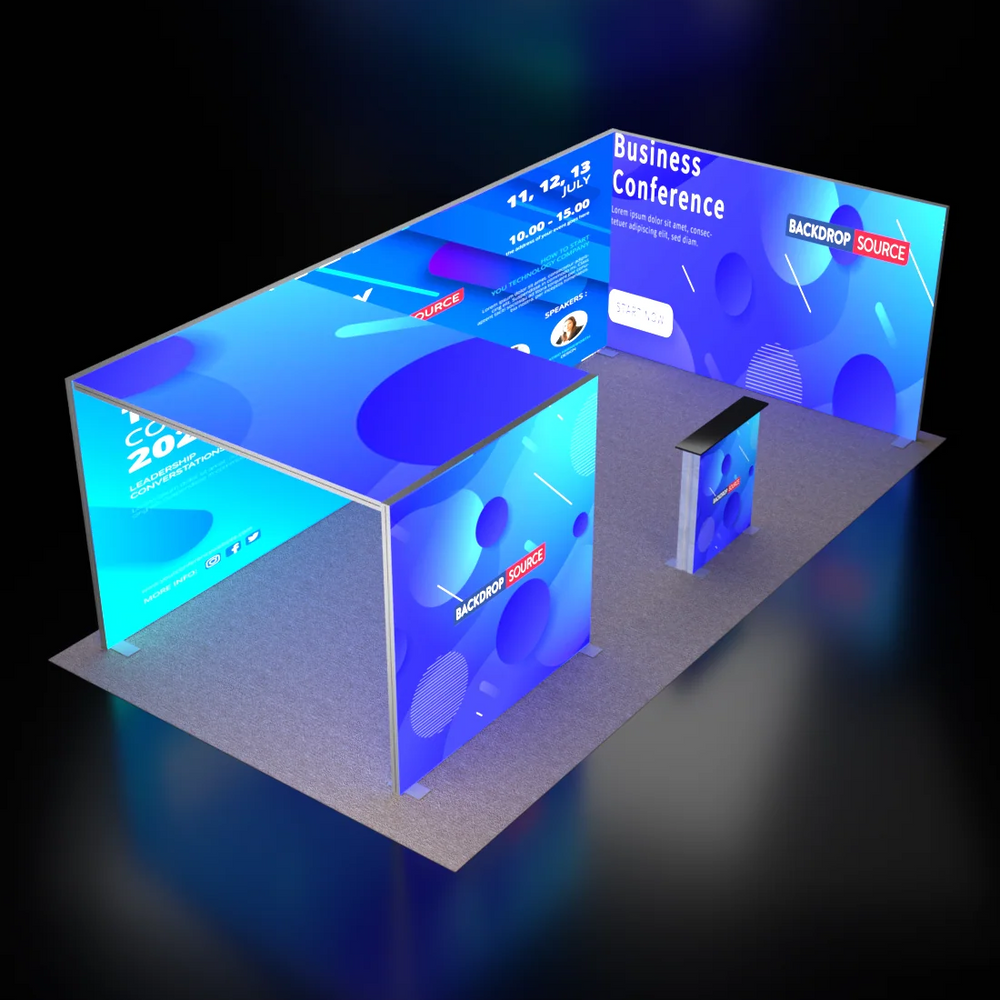 6m Backlit SEG Booth Kit with L-Arch, Sidewall & Counter