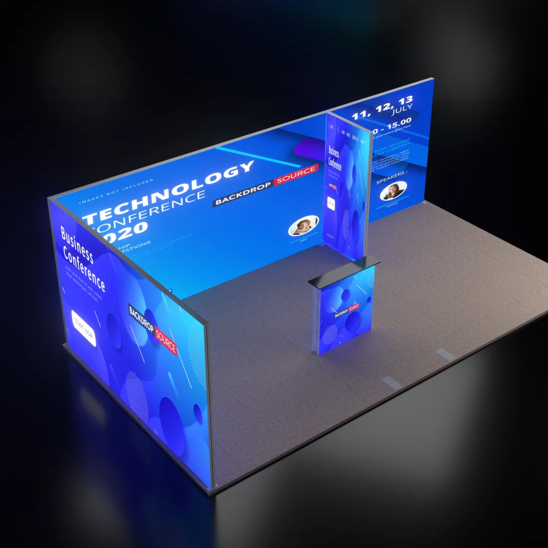 Backlit SEG Booth Kit with Divider Wall, Sidewall & Counter