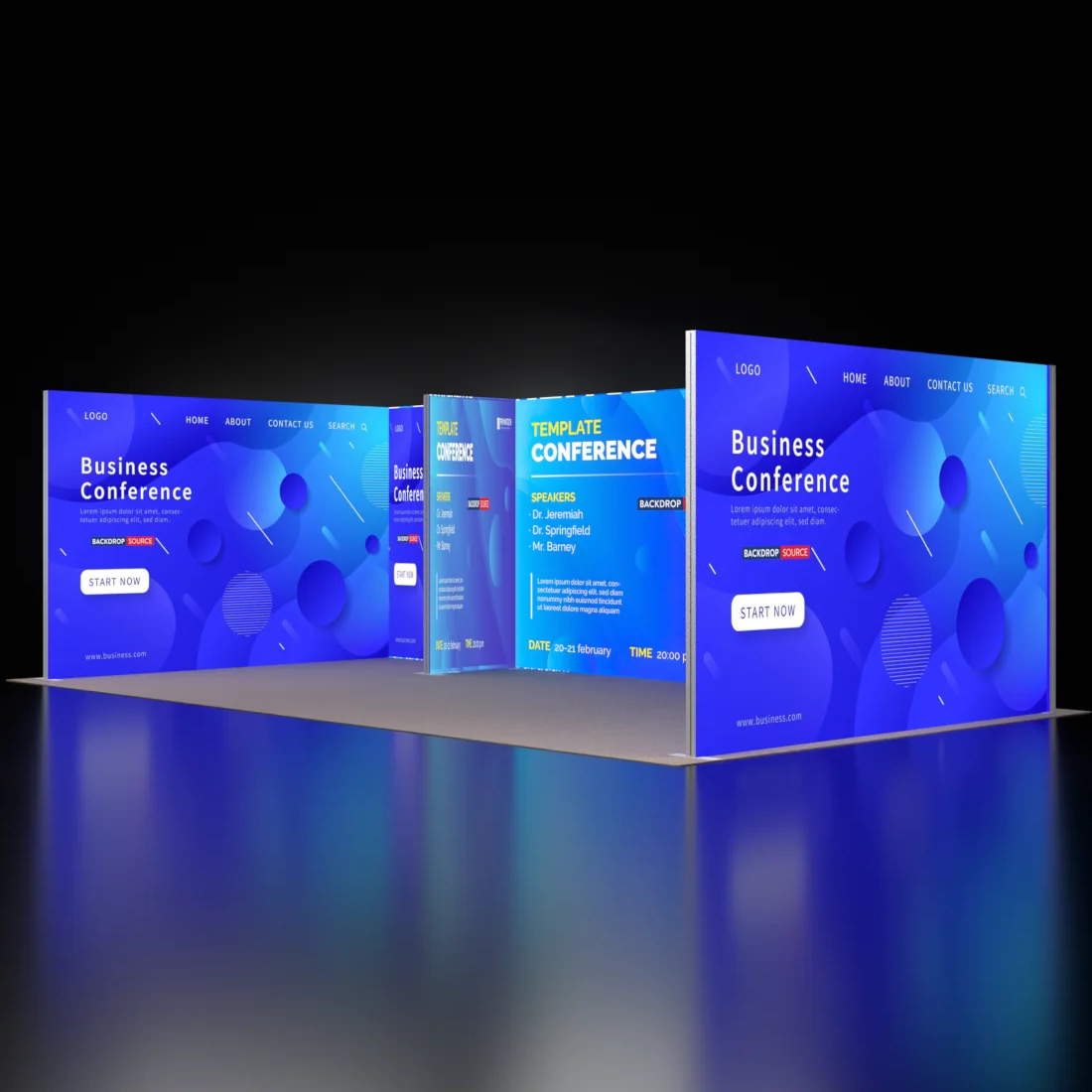Backlit SEG Booth Kit with 2 Divider Walls & Sidewall Lightboxes